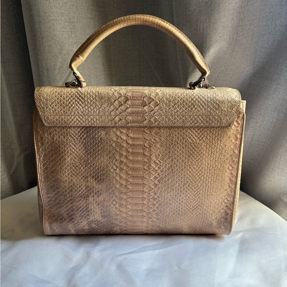 Brahmin Beige Python-Embossed Top-Handle Satchel - Picture 2 of 14